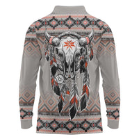 Native American Buffalo Skull Long Sleeve Polo Shirt with Dream Catchers Feathers