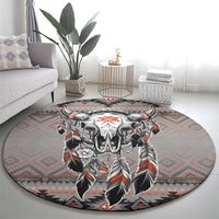 Native American Buffalo Skull Round Carpet with Dream Catchers Feathers