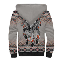 Native American Buffalo Skull Sherpa Hoodie with Dream Catchers Feathers
