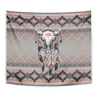 Native American Buffalo Skull Tapestry with Dream Catchers Feathers