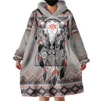 Native American Buffalo Skull Wearable Blanket Hoodie with Dream Catchers Feathers