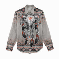Native American Buffalo Skull Women Casual Shirt with Dream Catchers Feathers
