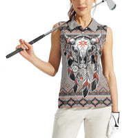 Native American Buffalo Skull Women Sleeveless Polo Shirt with Dream Catchers Feathers