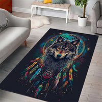 Native American Wolves Area Rug with Dream Catchers Feathers