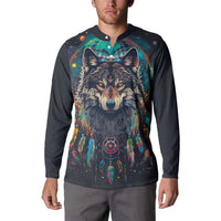 Native American Wolves Button Sweatshirt with Dream Catchers Feathers