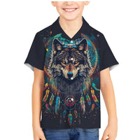 Native American Wolves Family Matching Mermaid Dress and Hawaiian Shirt with Dream Catchers Feathers