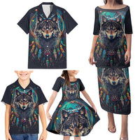 Native American Wolves Family Matching Puletasi and Hawaiian Shirt with Dream Catchers Feathers