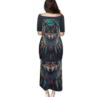 Native American Wolves Family Matching Puletasi and Hawaiian Shirt with Dream Catchers Feathers