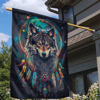 Native American Wolves Garden Flag with Dream Catchers Feathers