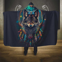 Native American Wolves Hooded Blanket with Dream Catchers Feathers