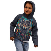 Native American Wolves Kid Hoodie with Dream Catchers Feathers