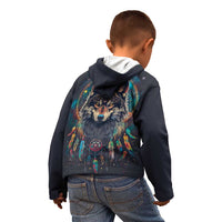 Native American Wolves Kid Hoodie with Dream Catchers Feathers