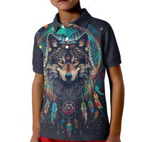 Native American Wolves Kid Polo Shirt with Dream Catchers Feathers