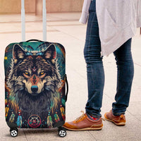 Native American Wolves Luggage Cover with Dream Catchers Feathers
