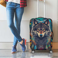 Native American Wolves Luggage Cover with Dream Catchers Feathers
