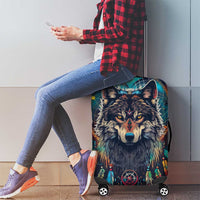 Native American Wolves Luggage Cover with Dream Catchers Feathers