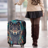 Native American Wolves Luggage Cover with Dream Catchers Feathers