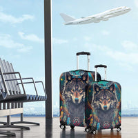Native American Wolves Luggage Cover with Dream Catchers Feathers