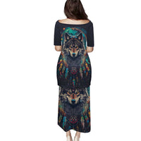 Native American Wolves Puletasi with Dream Catchers Feathers