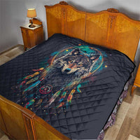 Native American Wolves Quilt with Dream Catchers Feathers