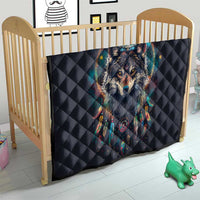 Native American Wolves Quilt with Dream Catchers Feathers