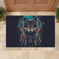 Native American Wolves Rubber Doormat with Dream Catchers Feathers