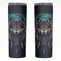 Native American Wolves Skinny Tumbler with Dream Catchers Feathers