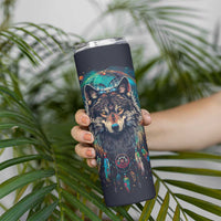 Native American Wolves Skinny Tumbler with Dream Catchers Feathers