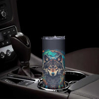 Native American Wolves Skinny Tumbler with Dream Catchers Feathers