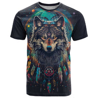 Native American Wolves T Shirt with Dream Catchers Feathers
