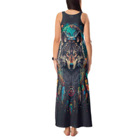 Native American Wolves Tank Maxi Dress with Dream Catchers Feathers