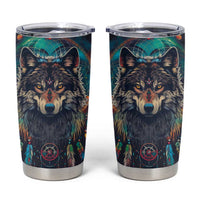 Native American Wolves Tumbler Cup with Dream Catchers Feathers