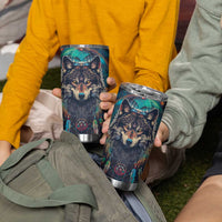 Native American Wolves Tumbler Cup with Dream Catchers Feathers