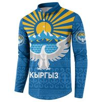 Kyrgyzstan Falcon Personalized Button Sweatshirt Tian Shan Mountains Rising Sun