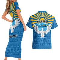 Kyrgyzstan Falcon Personalized Couples Matching Short Sleeve Bodycon Dress and Hawaiian Shirt Tian Shan Mountains Rising Sun