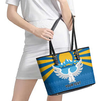 Kyrgyzstan Falcon Personalized Leather Tote Bag Tian Shan Mountains Rising Sun
