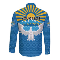 Kyrgyzstan Falcon Personalized Long Sleeve Button Shirt Tian Shan Mountains Rising Sun