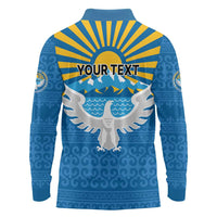 Kyrgyzstan Falcon Personalized Long Sleeve Polo Shirt Tian Shan Mountains Rising Sun