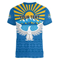 Kyrgyzstan Falcon Personalized Women V-Neck T-Shirt Tian Shan Mountains Rising Sun