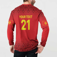 Kyrgyzstan Football Custom Button Sweatshirt Kazakh Pattern