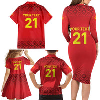 Kyrgyzstan Football Custom Family Matching Long Sleeve Bodycon Dress and Hawaiian Shirt Kazakh Pattern