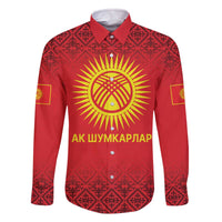 Kyrgyzstan Football Custom Family Matching Off The Shoulder Long Sleeve Dress and Hawaiian Shirt Kazakh Pattern