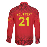 Kyrgyzstan Football Custom Family Matching Off Shoulder Maxi Dress and Hawaiian Shirt Kazakh Pattern
