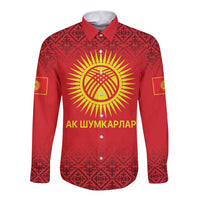 Kyrgyzstan Football Custom Long Sleeve Button Shirt Kazakh Pattern