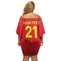 Kyrgyzstan Football Custom Off Shoulder Short Dress Kazakh Pattern