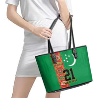 Turkmenistan Black Francolin Custom Leather Tote Bag Turkmenistan Turkmenistanyn Baydagy