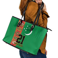Turkmenistan Black Francolin Custom Leather Tote Bag Turkmenistan Turkmenistanyn Baydagy