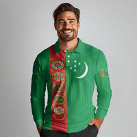 Turkmenistan Black Francolin Custom Long Sleeve Polo Shirt Turkmenistan Turkmenistanyn Baydagy