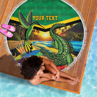 Jamica Hummingbird and Crocodiles Personalized Beach Blanket