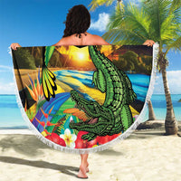 Jamica Hummingbird and Crocodiles Personalized Beach Blanket